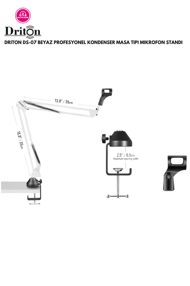 DS-07 BEYAZ PROFESYONEL KONDENSER MASA TİPİ MİKROFON STANDI - 5