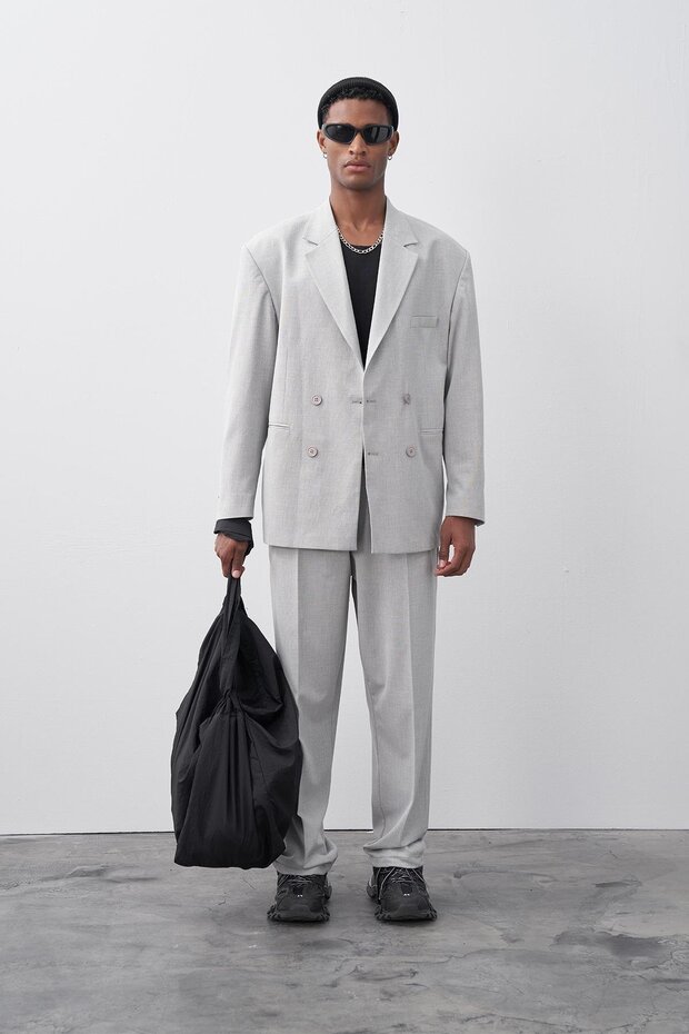 Gray Double Breasted Comfortable Suit - 1