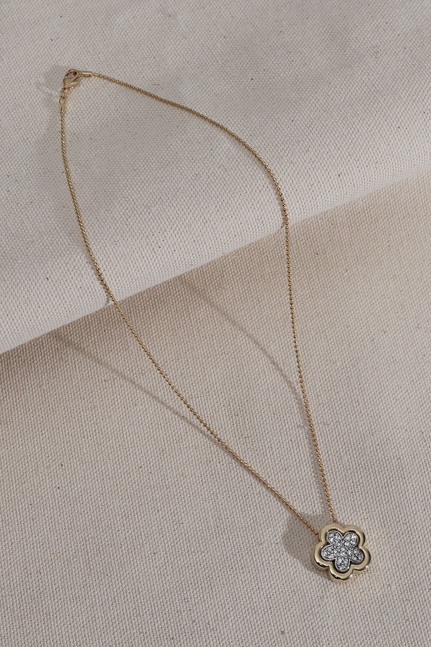 Stone Flower Figure Gold Color Necklace