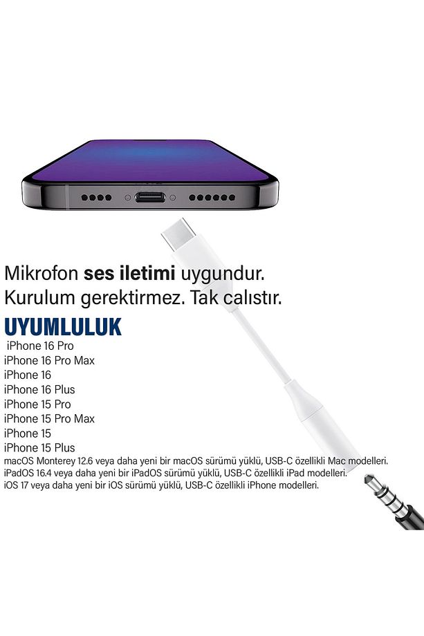 iPhone 16-16 PLUS-16 PRO- 16 PRO MAX Kulaklık Dönüştürücüsü Type-C Çevirici Aparat - 2