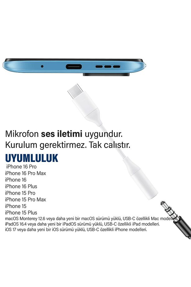 iPhone 16-16 PLUS-16 PRO- 16 PRO MAX Kulaklık Dönüştürücüsü Type-C Çevirici Aparat - 2