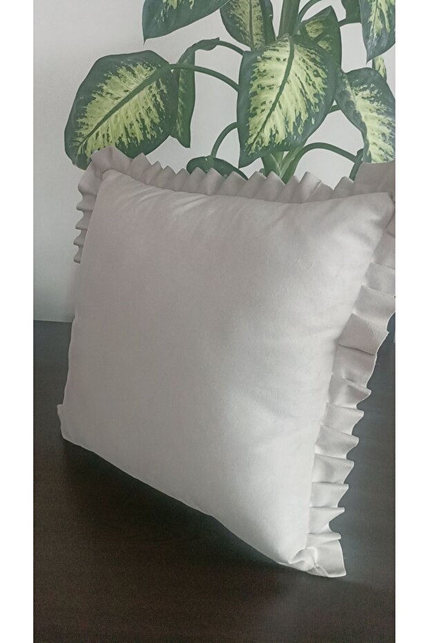 Beige Frilly Decorative Patterned Throw Pillow Cover