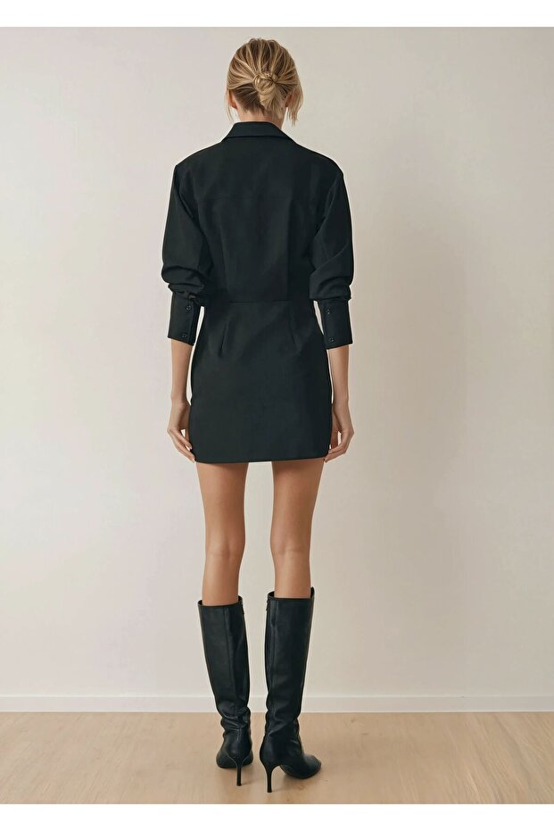 Gömlek Yaka Mini Elbise - 4