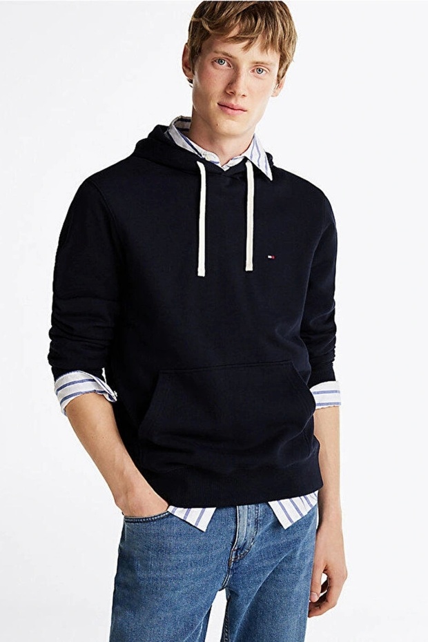 Férfi sötétkék Essential frottír pulóver - 1