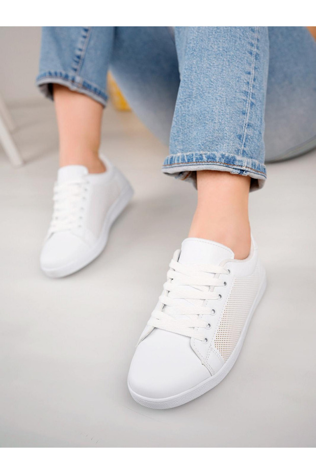White Orthopedic Sole Lace-Up Daily Unisex Sports Walking Shoes