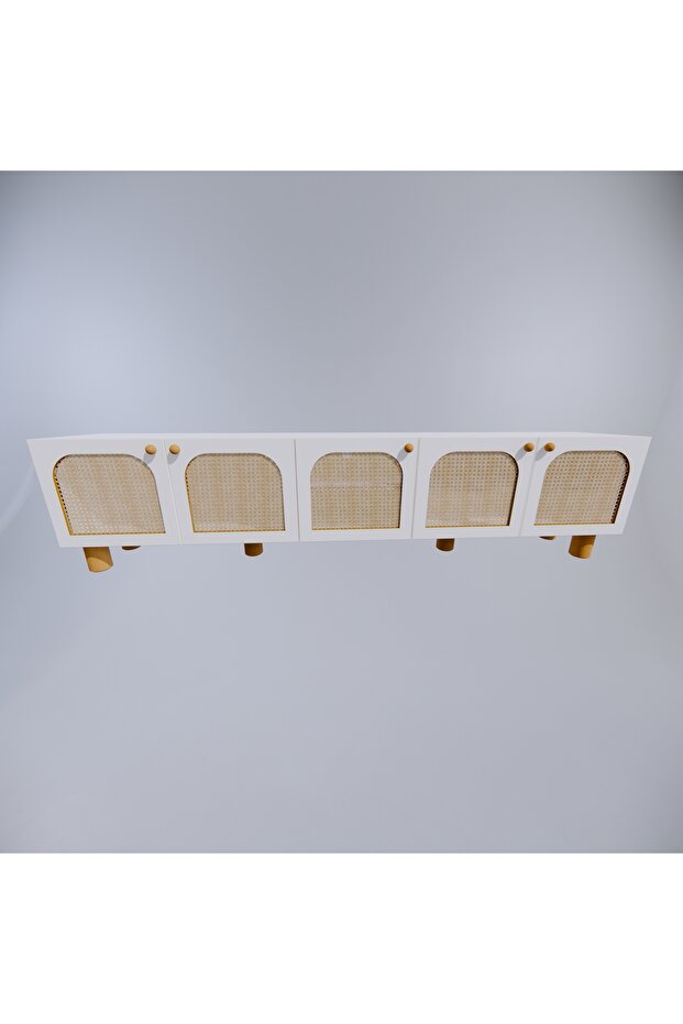 Mdf Bohem Tv Ünitesi-(mdf Kapak Sarı Hazeranlı)-(beyaz)-(225 Cm)-(tombul Ayaklı) - 6