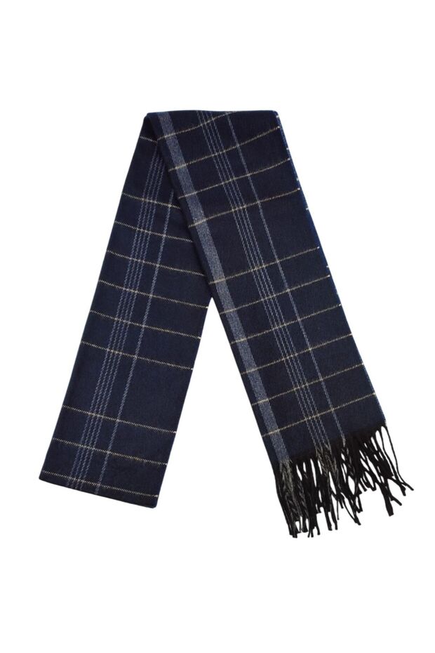 Men's Winter Plaid Pattern Tassel Detailed Woven Scarf Cashew Scarf