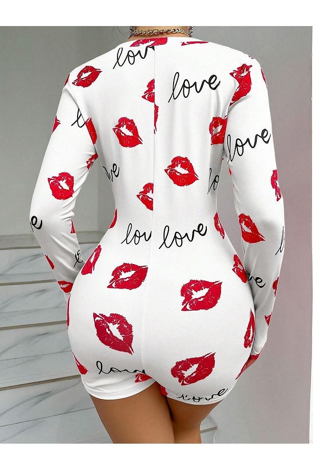 Tüm Yaş Grupları Dudak love baskılı pijama tulumu Şort Boy Pamuk Polyester Maksimum 30 derece ile y - 4