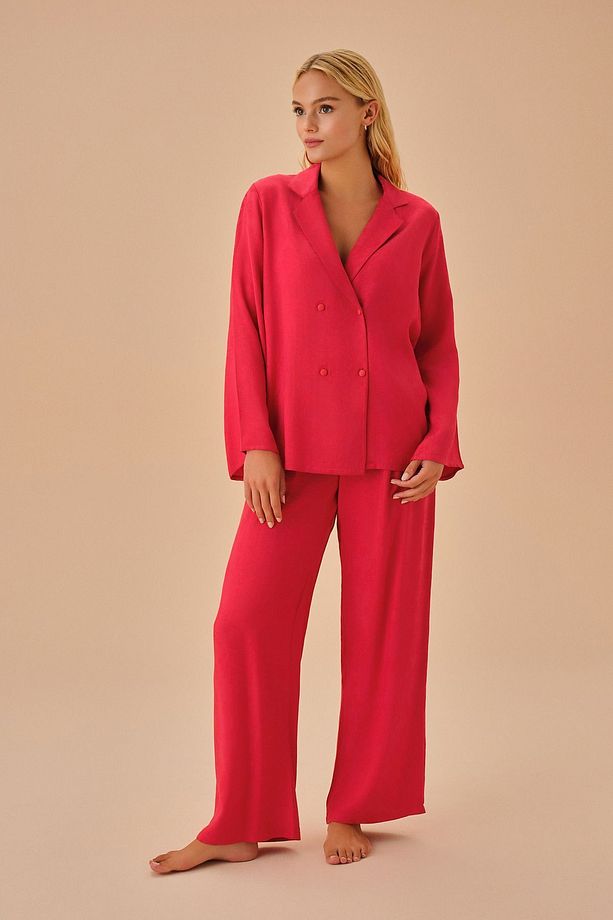 2'li Angelina Maskülen Pijama Takımı Kırmızı Viskon Süprem Basic Uzun Tüm Yaş Grupları Regular Stan - 1