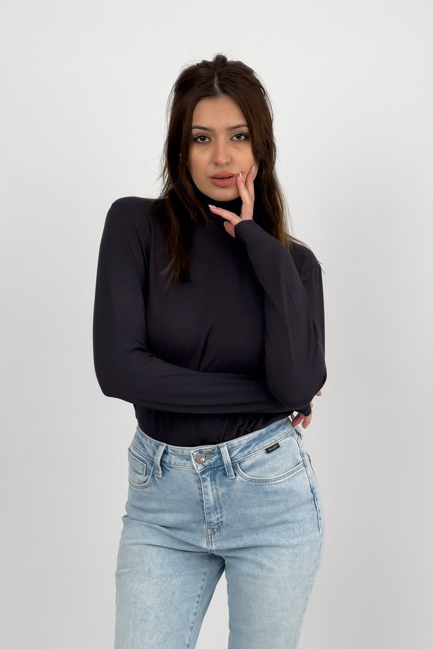 Women's Long Sleeve Half Turtleneck Body Smoked 1 Piece