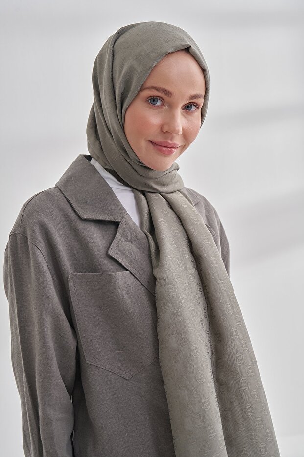 DAMA MONOGRAM ŞAL - KÜL - 2
