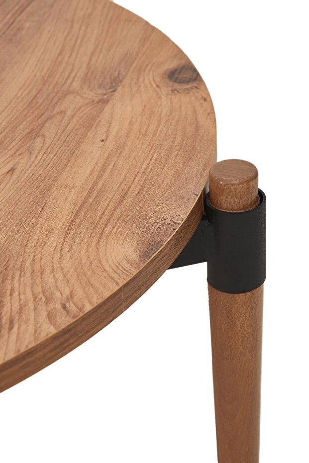 - Zone Yuvarlak Orta Sehpa - Ahşap Ayaklı Bohem Tarz - 3