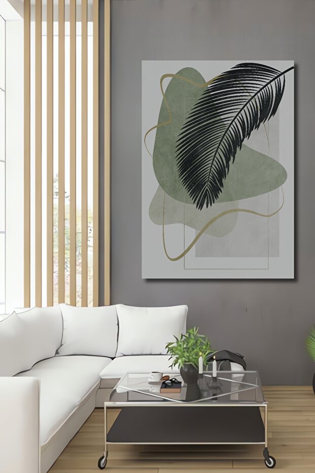 Dekoratif Ahşap MDF Dikdörtgen Ev,İş Yeri Duvar Tablo Modern Minimal Yaprak Tasarım - 1