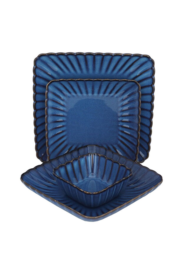 Light blue porcelain dining set, square shape, 24 pieces