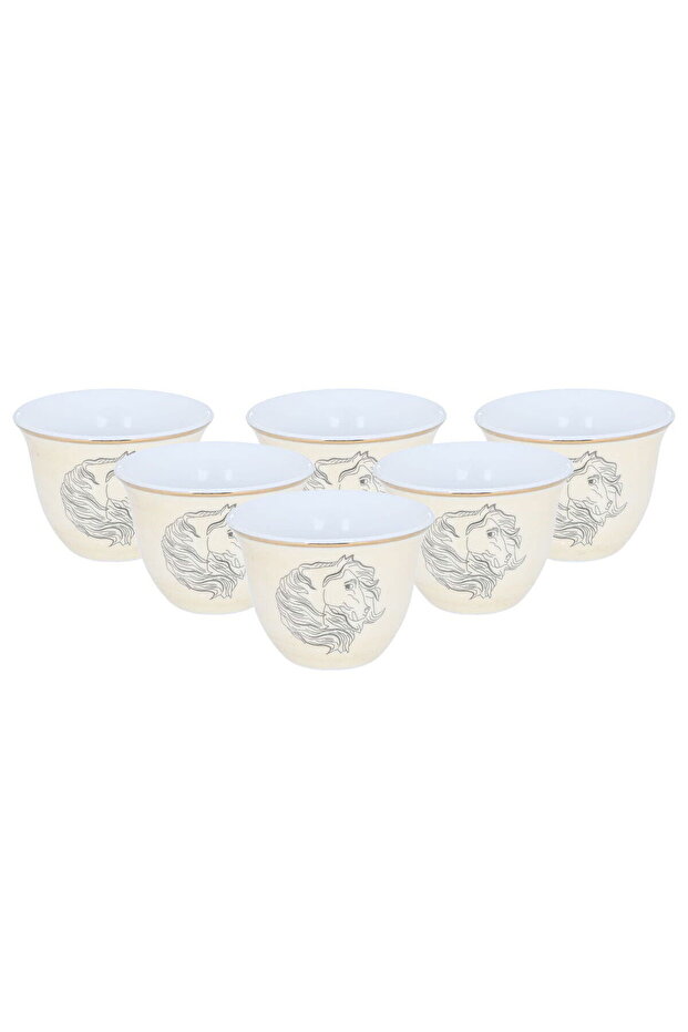 Al Saif Gallery Arabic coffee cups set, 12 pieces - horse engraving in gold script