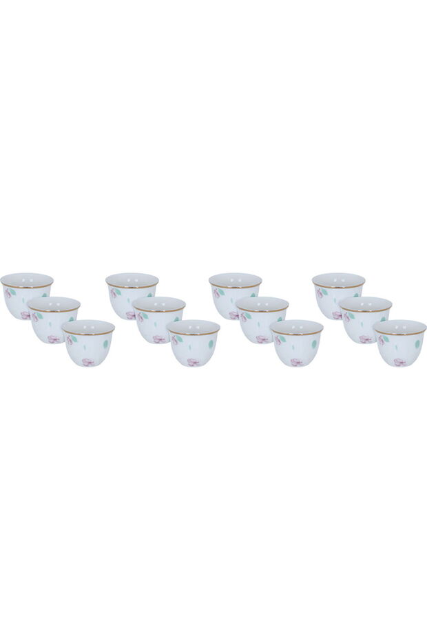 Saif Gallery Porcelain Arabic Coffee Cup Set, Floral Pattern, 12 Pieces - White