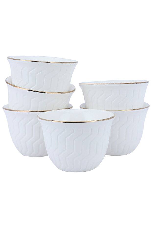 A set of white porcelain Arabic coffee cups with a zigzag pattern, 12 pieces