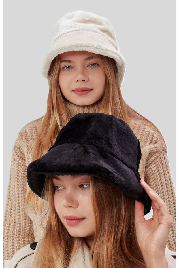 Double Plush Bucket Women's Fisherman Hat Soft and Furry Women's Hat