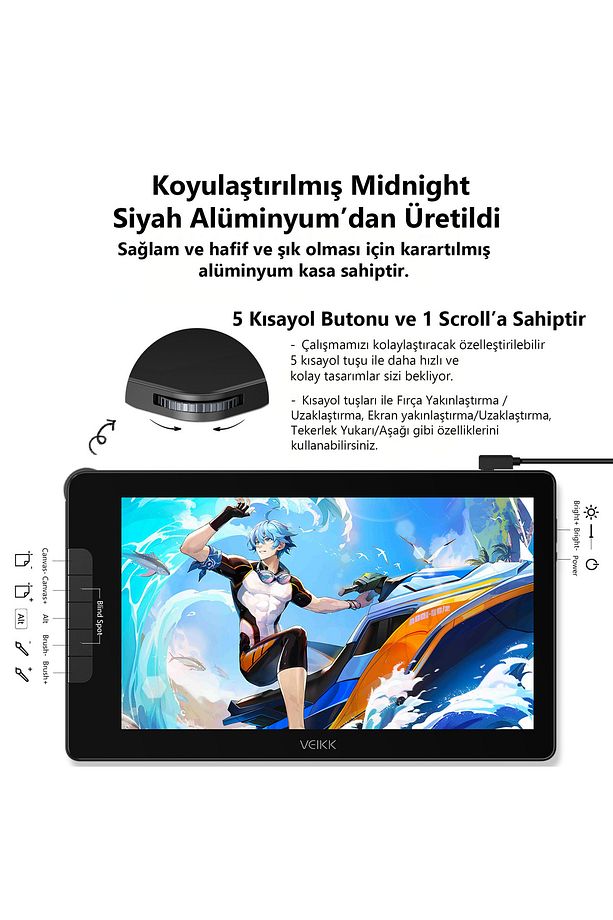 VK1600 16384  Uyumlu  Levels 5080 LPI 15.6" FHD IPS Grafik Tablet + 2 Adet Kalem - 6