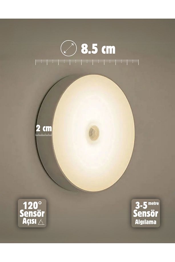 8 Ledli Gün Işığı Sarı Renk Hareket Sensörlü Usb Şarjlı Led Işık Lamba - 3