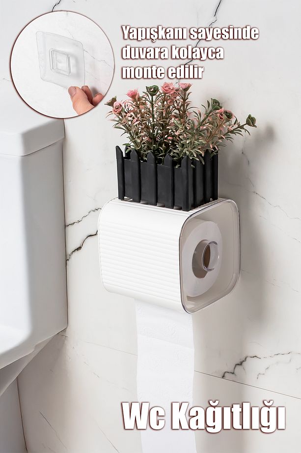 2041 Yapışkanlı Banyo Tuvalet Kağıtlığı Wc Peçetelik Kağıtlık Tutucu Tuvalet Kağıt Organizeri Beyaz - 1