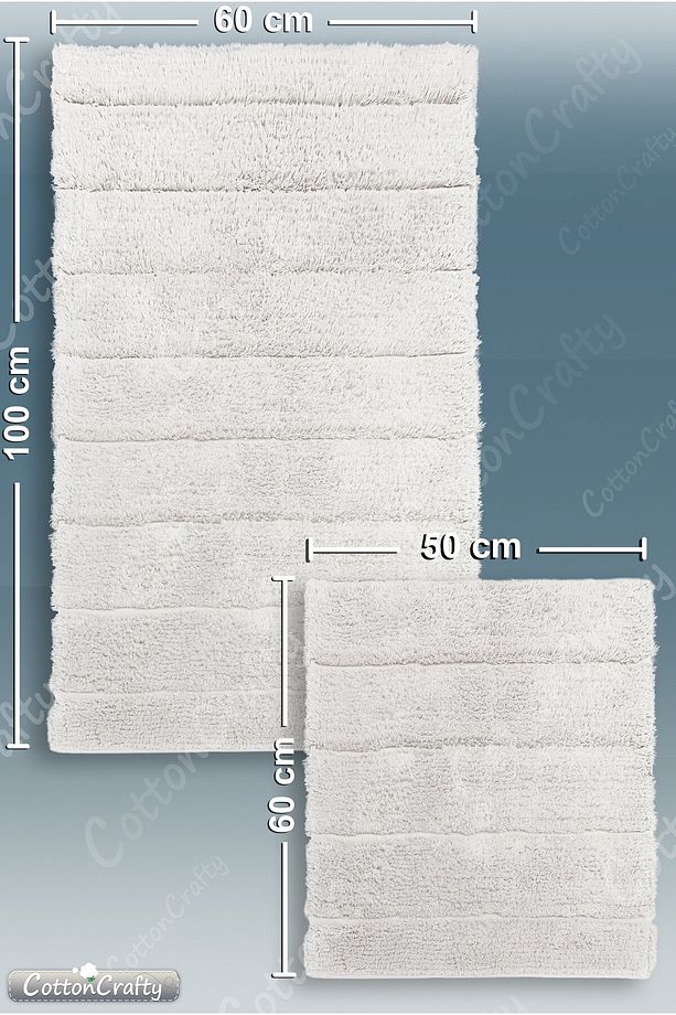 Pamuk Tafting Su Emici Banyo Paspas Seti, Banyo Halısı Soft 2 Li Set 60x100 - 60x50 - 5