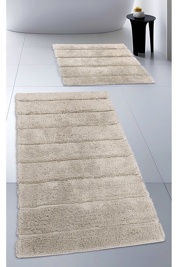 Pamuk Tafting Su Emici Banyo Paspas Seti, Banyo Halısı Soft 2 Li Set 60x100 - 60x50 - 1