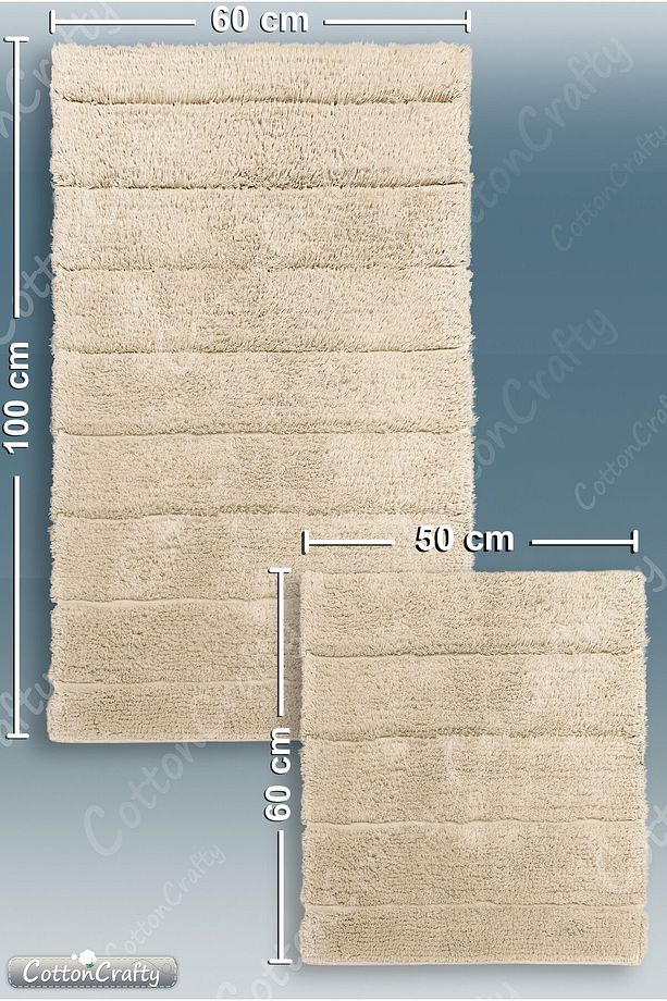 Pamuk Tafting Su Emici Banyo Paspas Seti, Banyo Halısı Soft 2 Li Set 60x100 - 60x50 - 5