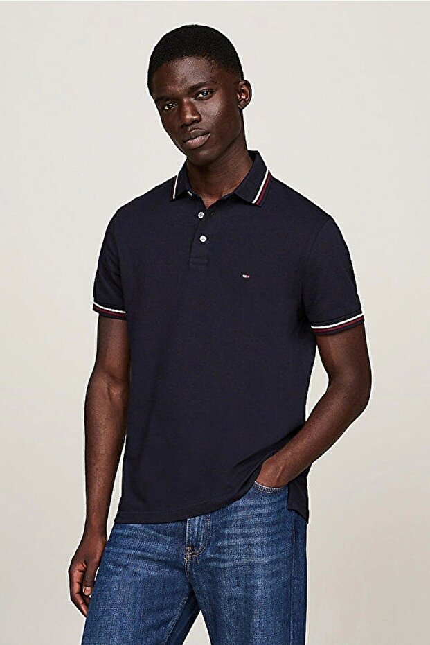 تي شيرت TIPPED SLIM FIT POLO للرجال باللون الأزرق الداكن MW0MW37346DW5