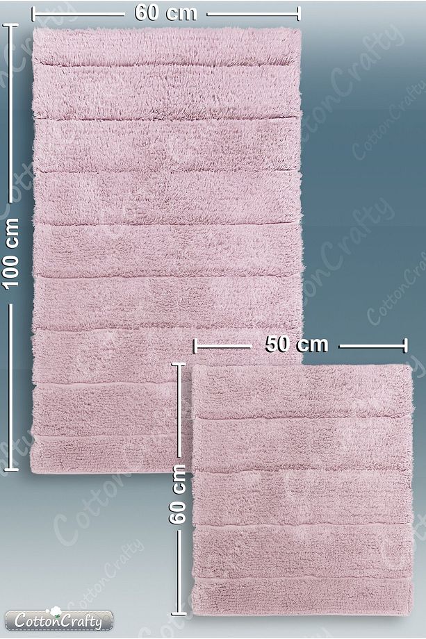 Pamuk Tafting Su Emici Banyo Paspas Seti, Banyo Halısı Soft 2 Li Set 60x100 - 60x50 - 4