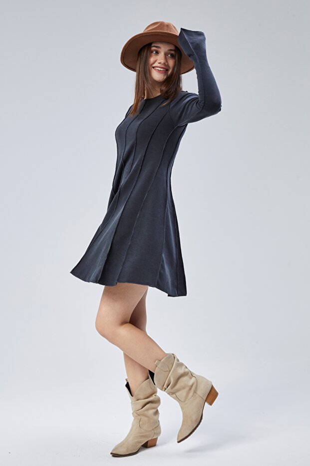 SİYAH KISA ÖRME ELBİSE - 8