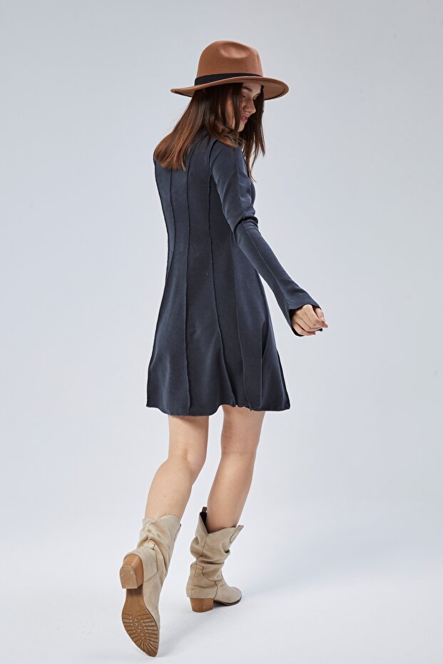 SİYAH KISA ÖRME ELBİSE - 7