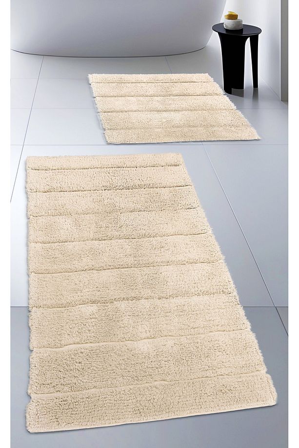 Pamuk Tafting Su Emici Banyo Paspas Seti, Banyo Halısı Soft 2 Li Set 60x100 - 60x50 - 1