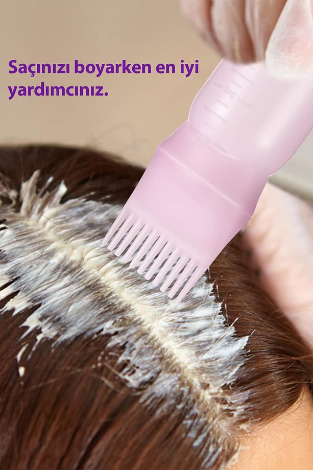 Saç Boyama Tarağı 1 Adet Taraklı Saç Uygulama Şişesi Doldurulabilir Bakım Yağı Sürme Aparatı Fırça - 6