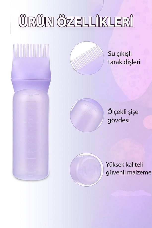 Saç Boyama Tarağı 1 Adet Taraklı Saç Uygulama Şişesi Doldurulabilir Bakım Yağı Sürme Aparatı Fırça - 4
