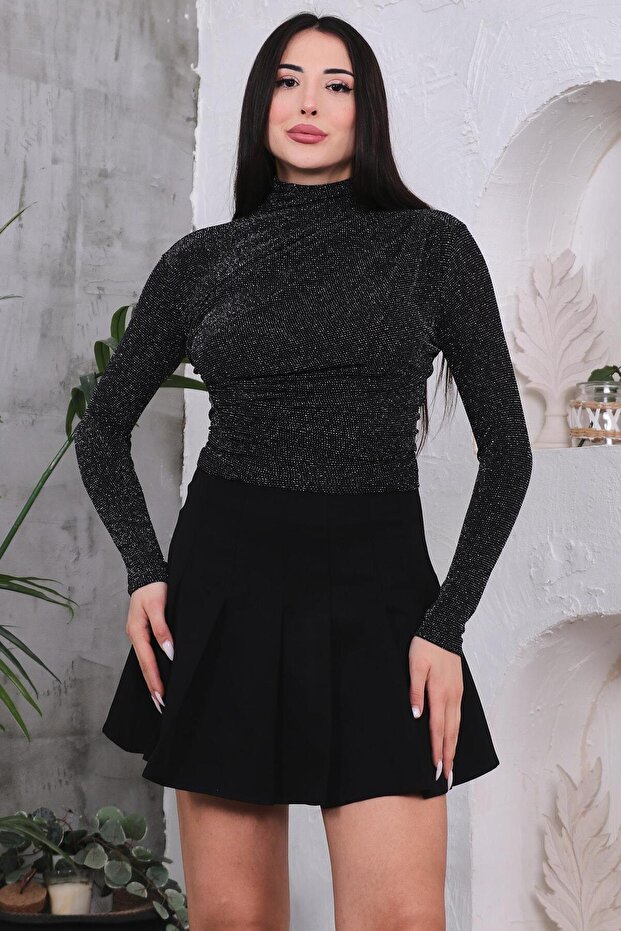 Simli Drapeli Bluz - 1