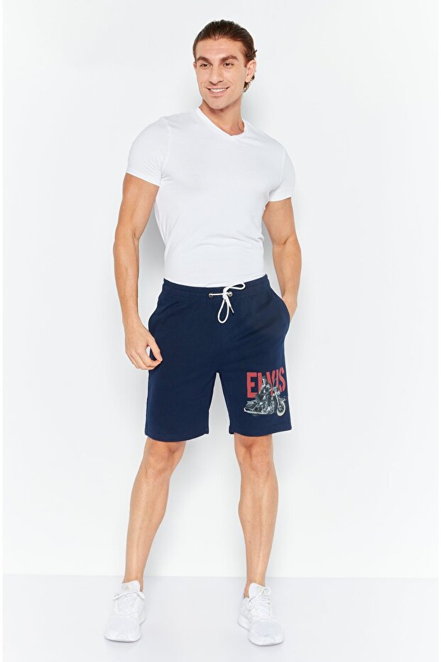 شورت رجالي أساسي مطبوع، أزرق داكن - 2