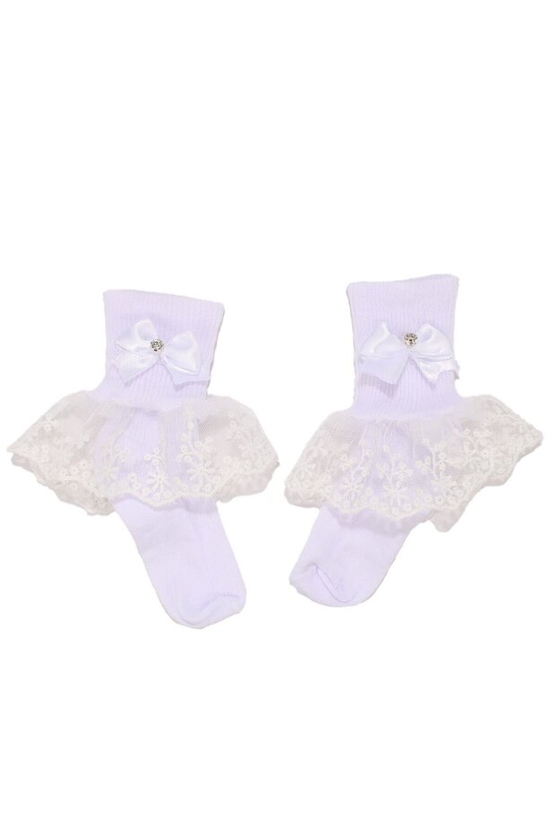 Baby Girl White Tulle Bow Stone Socks