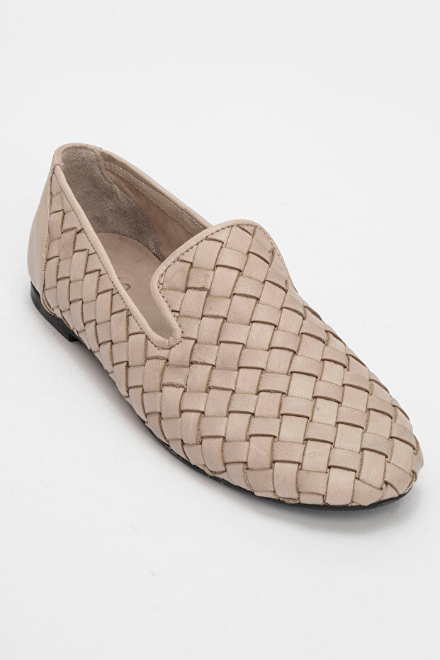 Kamila Women's Genuine Leather Ballet Flats Gray Hand Knitted
