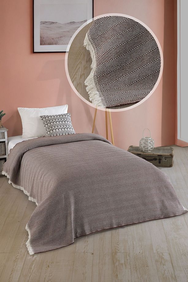 Natural Tek Kişilik Yatak Örtüsü 180x210 Cm Kahve - 1
