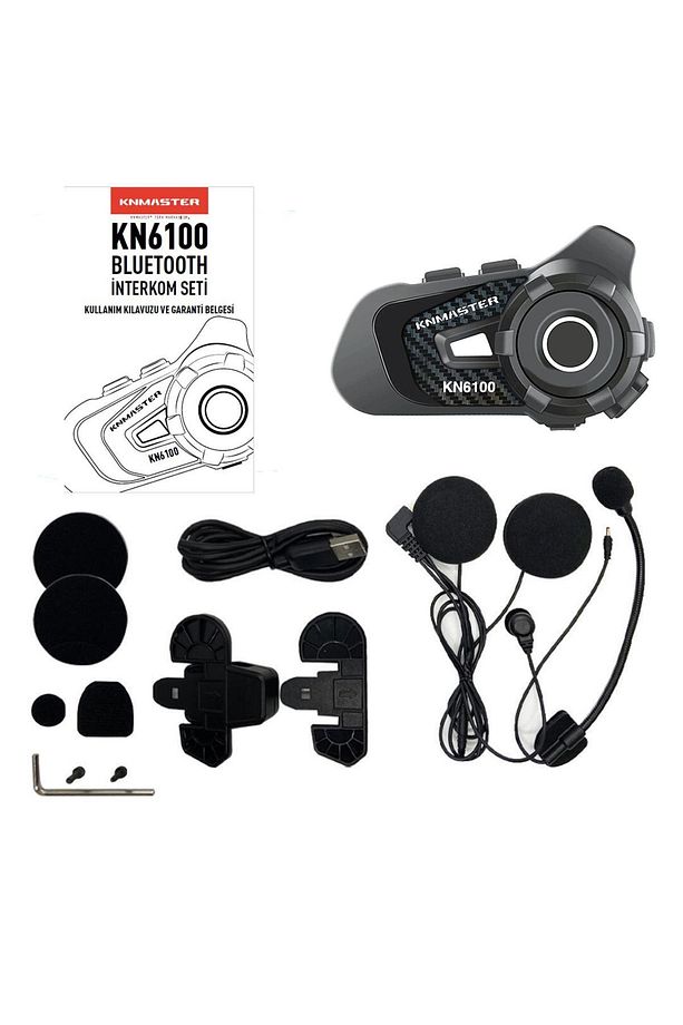 Kn6100 Pro Motosiklet Kask Interkom Bluetooth Intercom Kulaklık Seti Karbon Siyah Çanta Hediyeli - 5