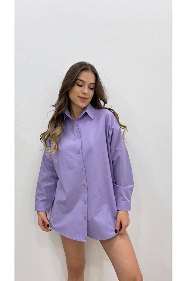 KADIN LİLA UZUN BASİC GÖMLEK - 2