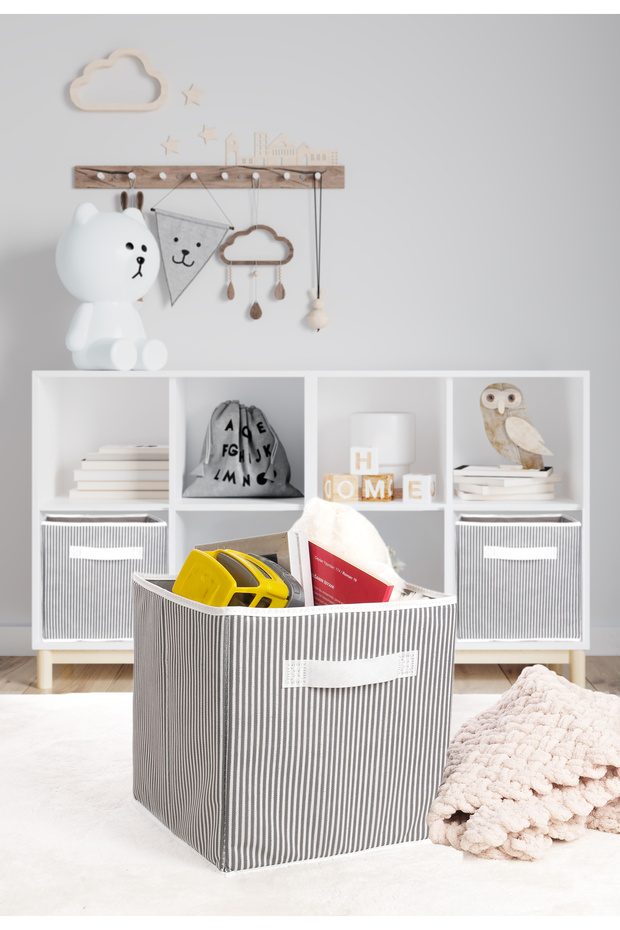 Under Cabinet Laundry and Toy Organizer Storage Box Without Lid | 30X30X30 cm (Striped)