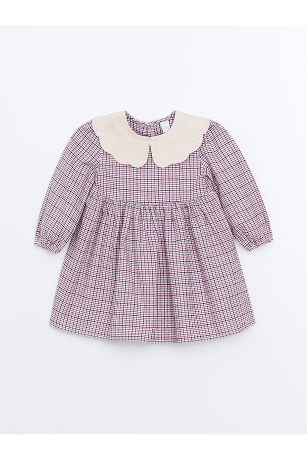Lcw Kids Pink Baby Collar Plaid Pattern Flannel Girl's Dress