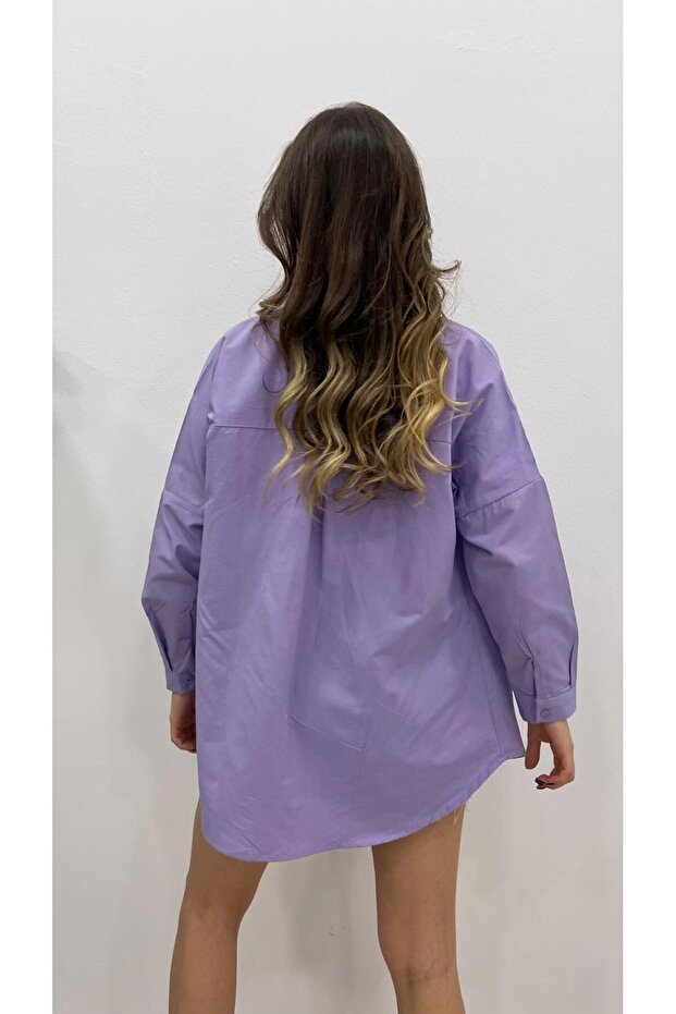 KADIN LİLA UZUN BASİC GÖMLEK - 3