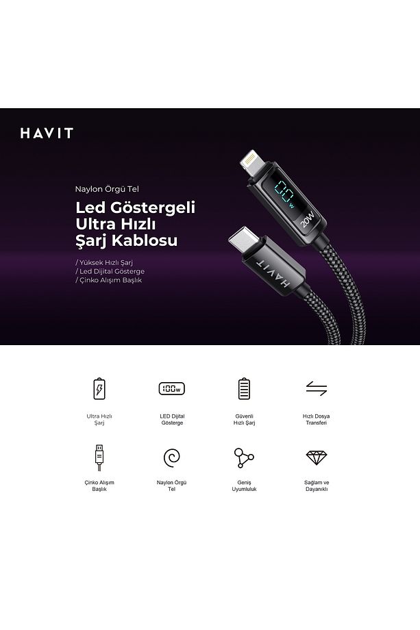 Cb6246 Pd30w Type-c To Lightning (IPHONE) Göstergeli Şarj Kablosu - 4