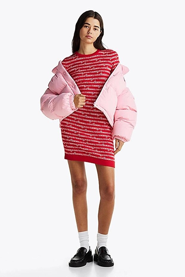 Tjw Script Aop Sweater Dress Women's Red Dress Dw0Dw194780Ks