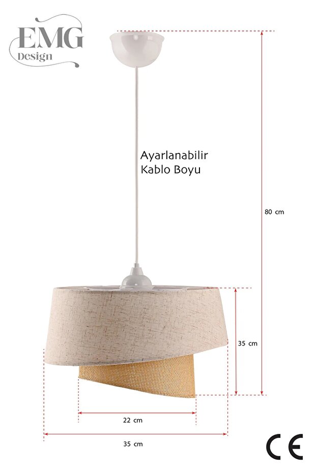 Kumaş Manolya Modern Tekli Avize ve 2 Li Abajur Seti - 4