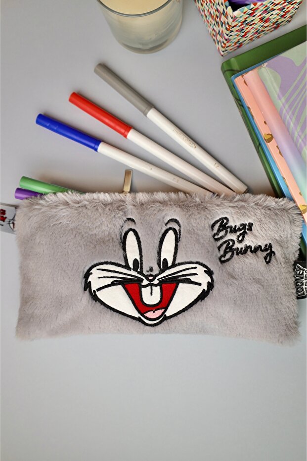 Wiggle Bugs Bunny Yumuşak Peluş Tüylü Tek Bölmeli Fermuarlı El Askılı Çocuk Kalem Kutusu - 4