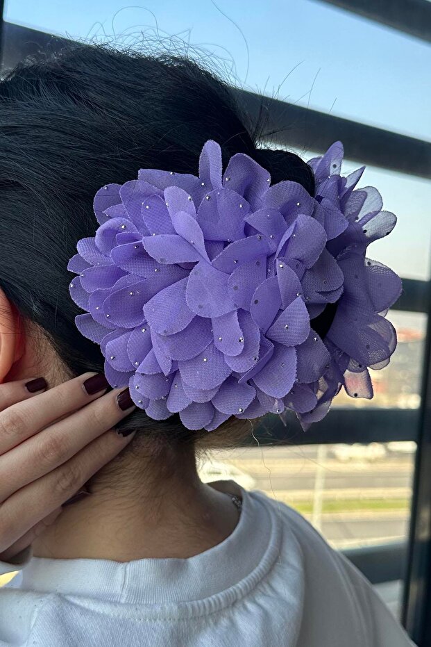 Purple Color Flower Figured Stone Detailed Peg Buckle